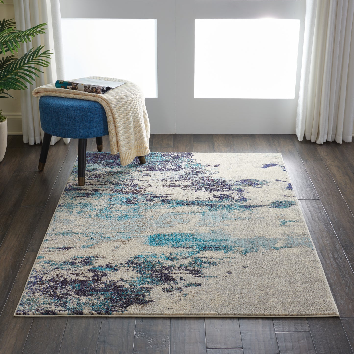 Nourison Celestial 3'11" x 5'11" Ivory/Teal Blue Modern Indoor Rug