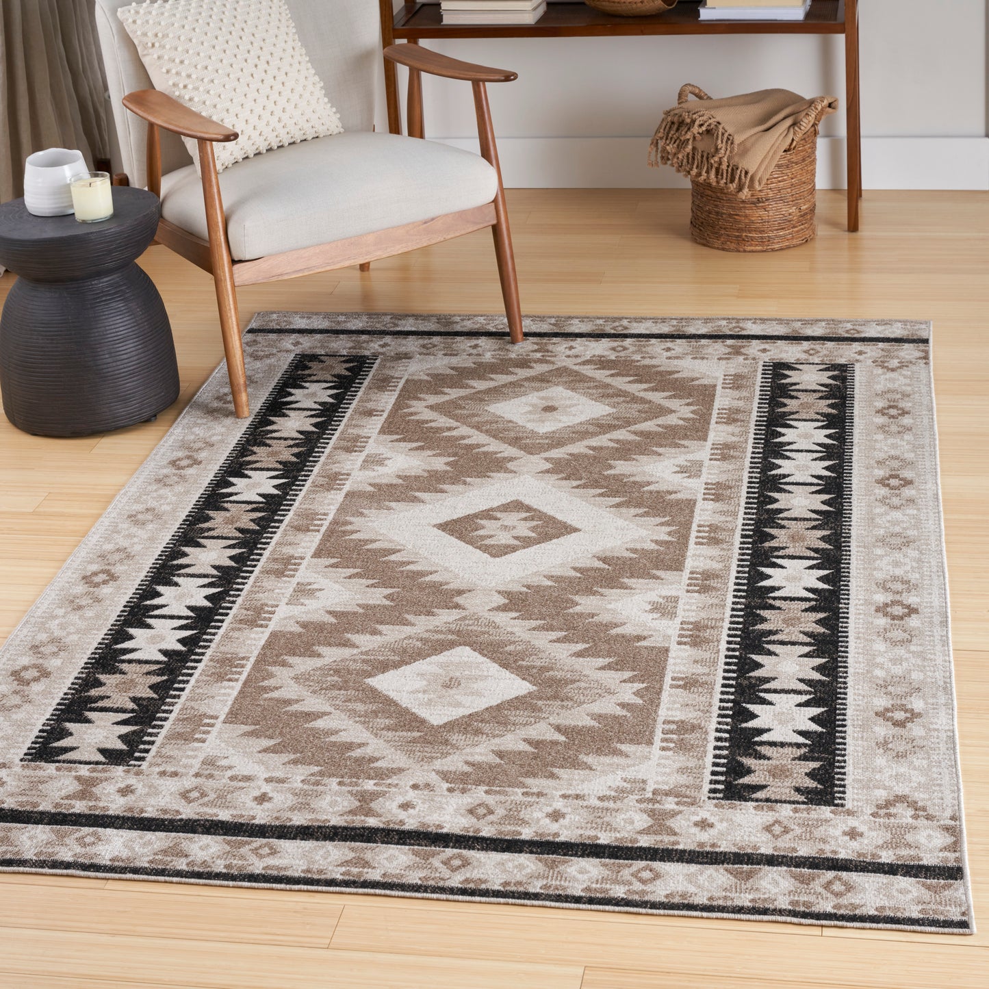 Nourison Washable Decor 5'3" x 7' Beige Black Bohemian Indoor Rug