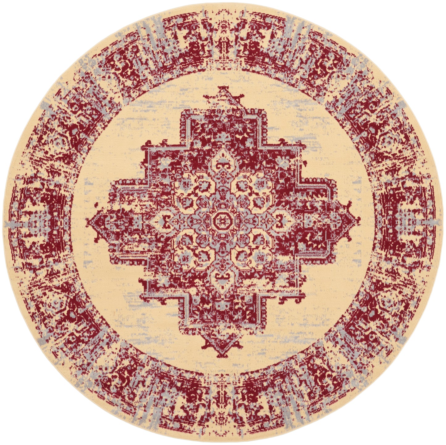 Nourison Grafix 8' x Round Cream Red Vintage Indoor Rug