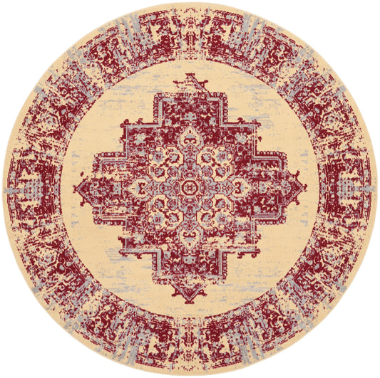 Nourison Grafix 8' x Round Cream Red Vintage Indoor Rug