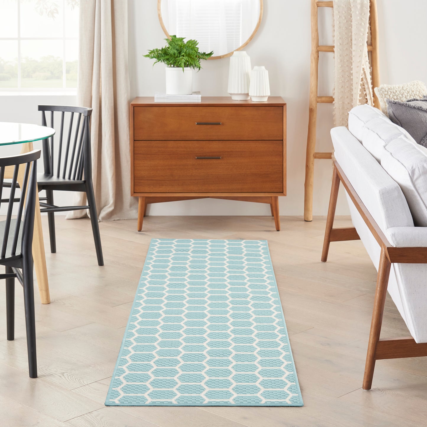 Nourison Twist Reversible 2' x 6' Aqua Modern Rug