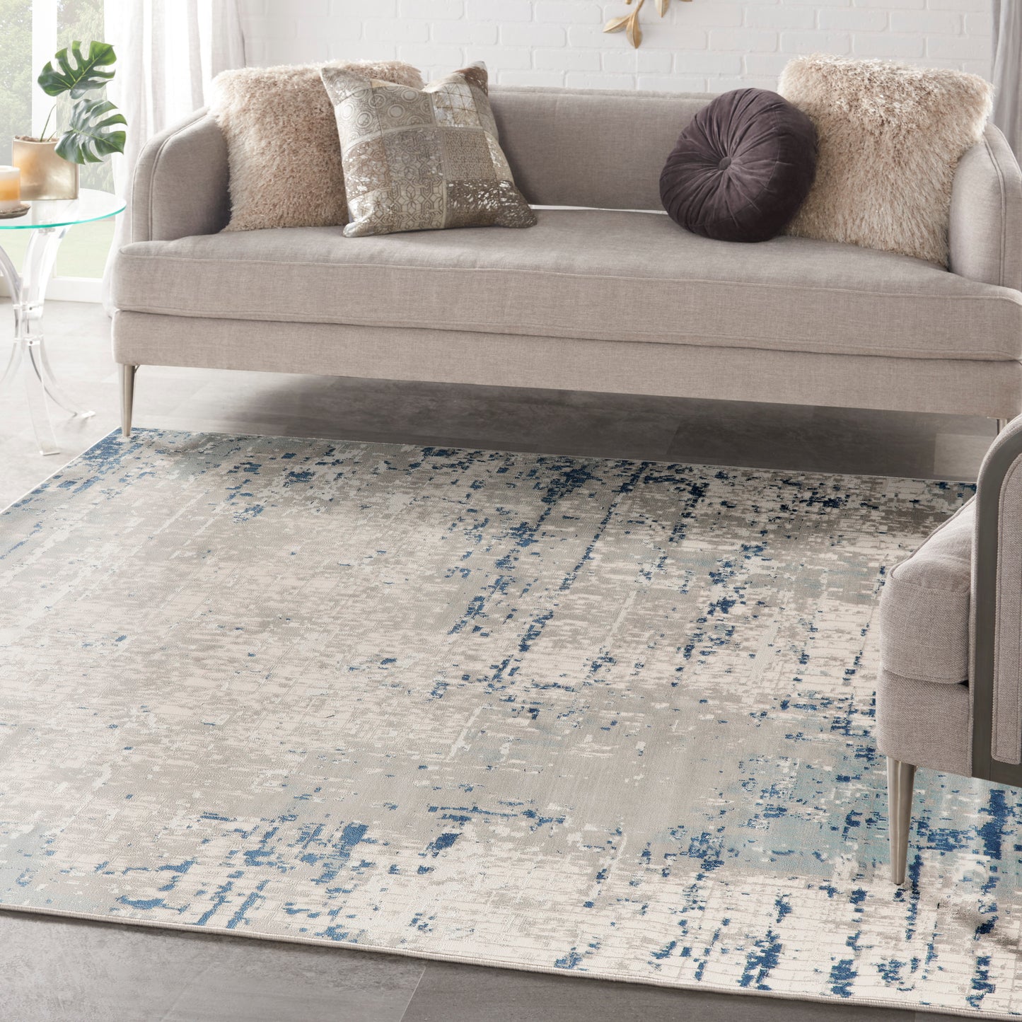 Nourison Quarry 7'10" x Square Ivory Grey Blue Modern Indoor Rug