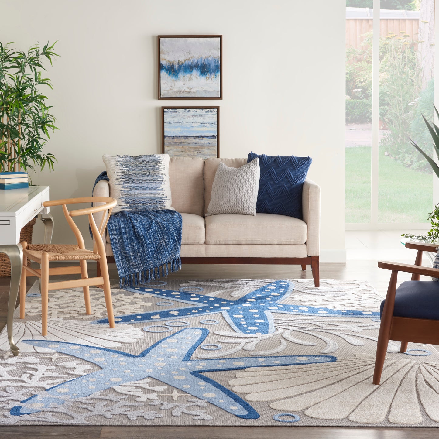 Nourison Aloha 7'10" x 10'6" Blue Grey Coastal, Nautical & Beach Rug