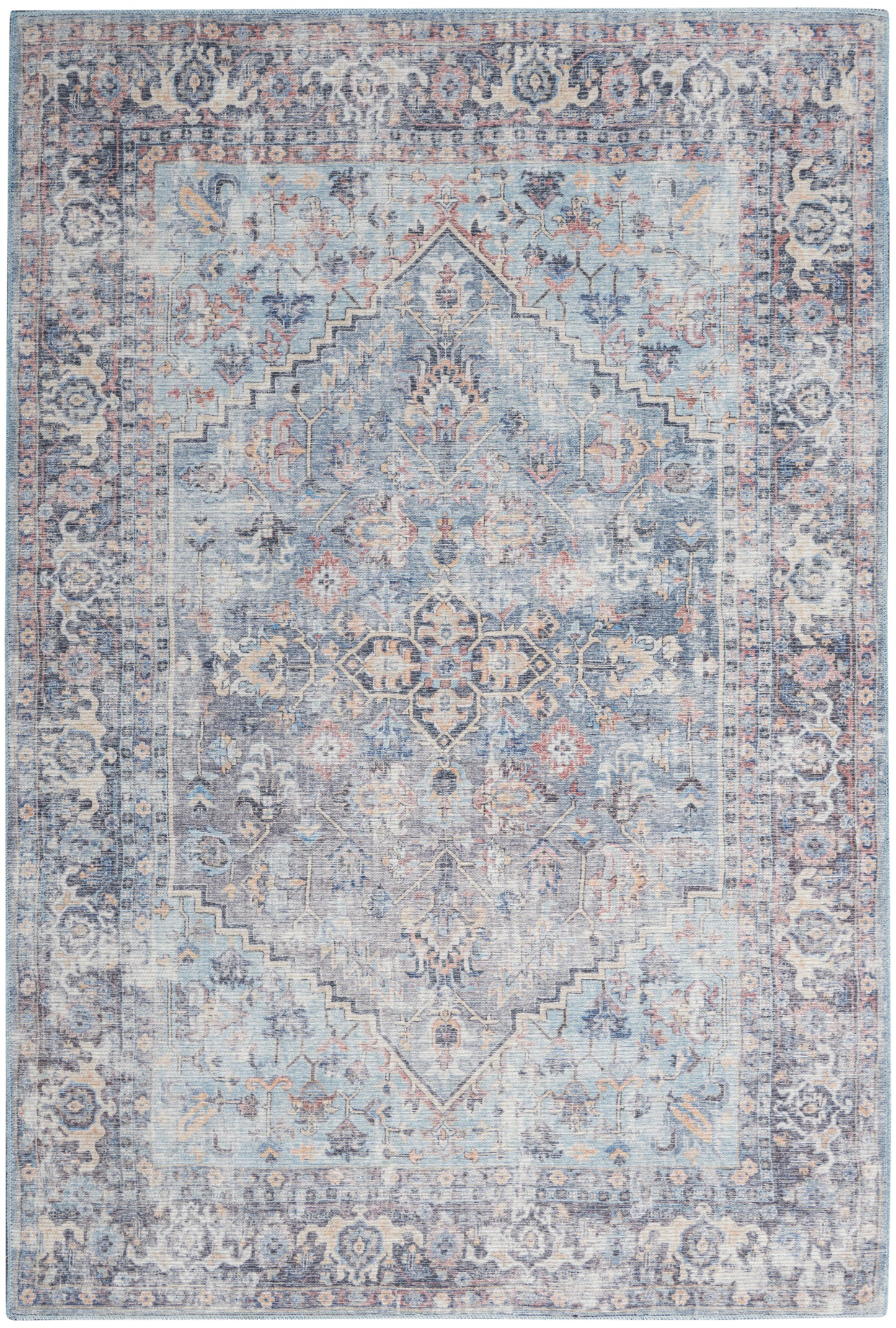 Nicole Curtis Machine Washable Series 1 9'2" x 12' Light Grey/Blue Vintage Indoor Rug