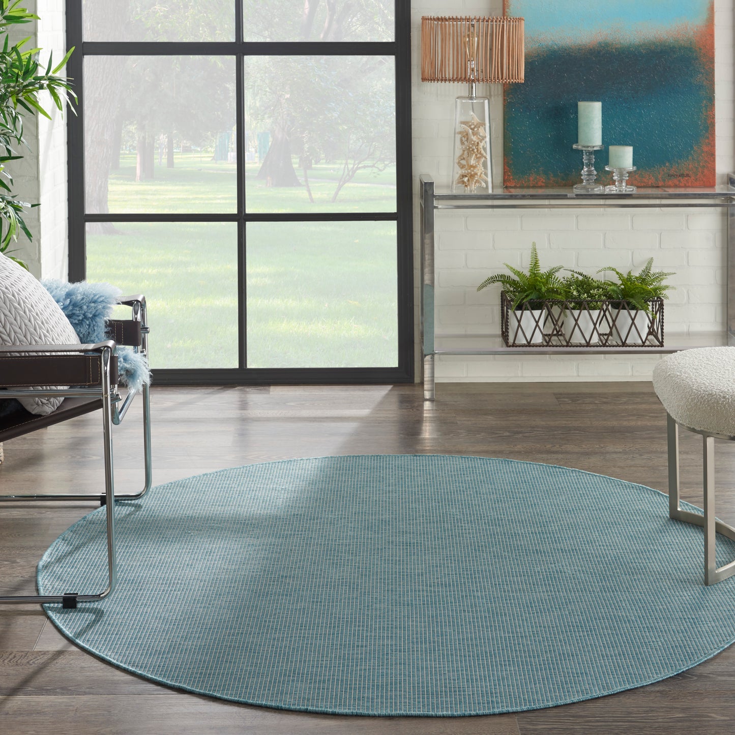 Nourison Positano 6' x Round Aqua Modern Rug