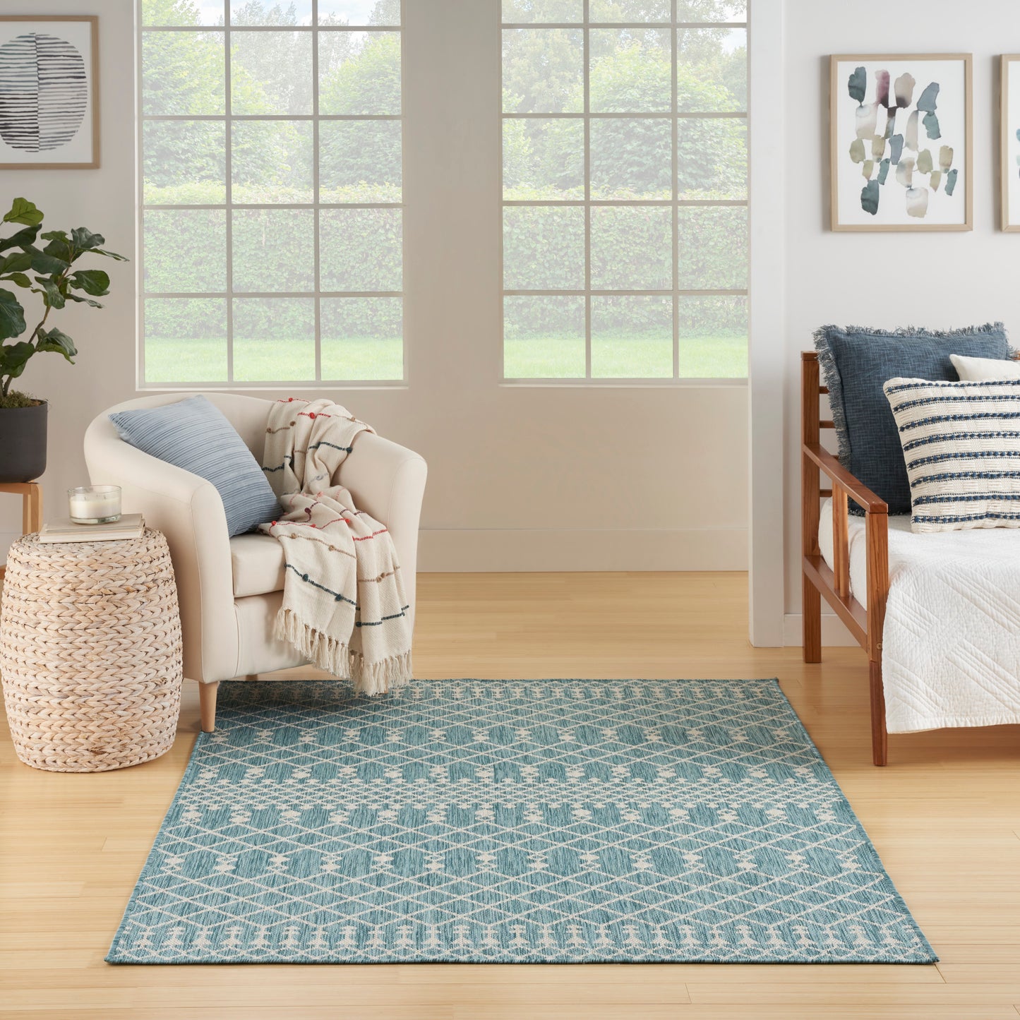 Nourison Positano 5' x 7' Aqua Modern Rug