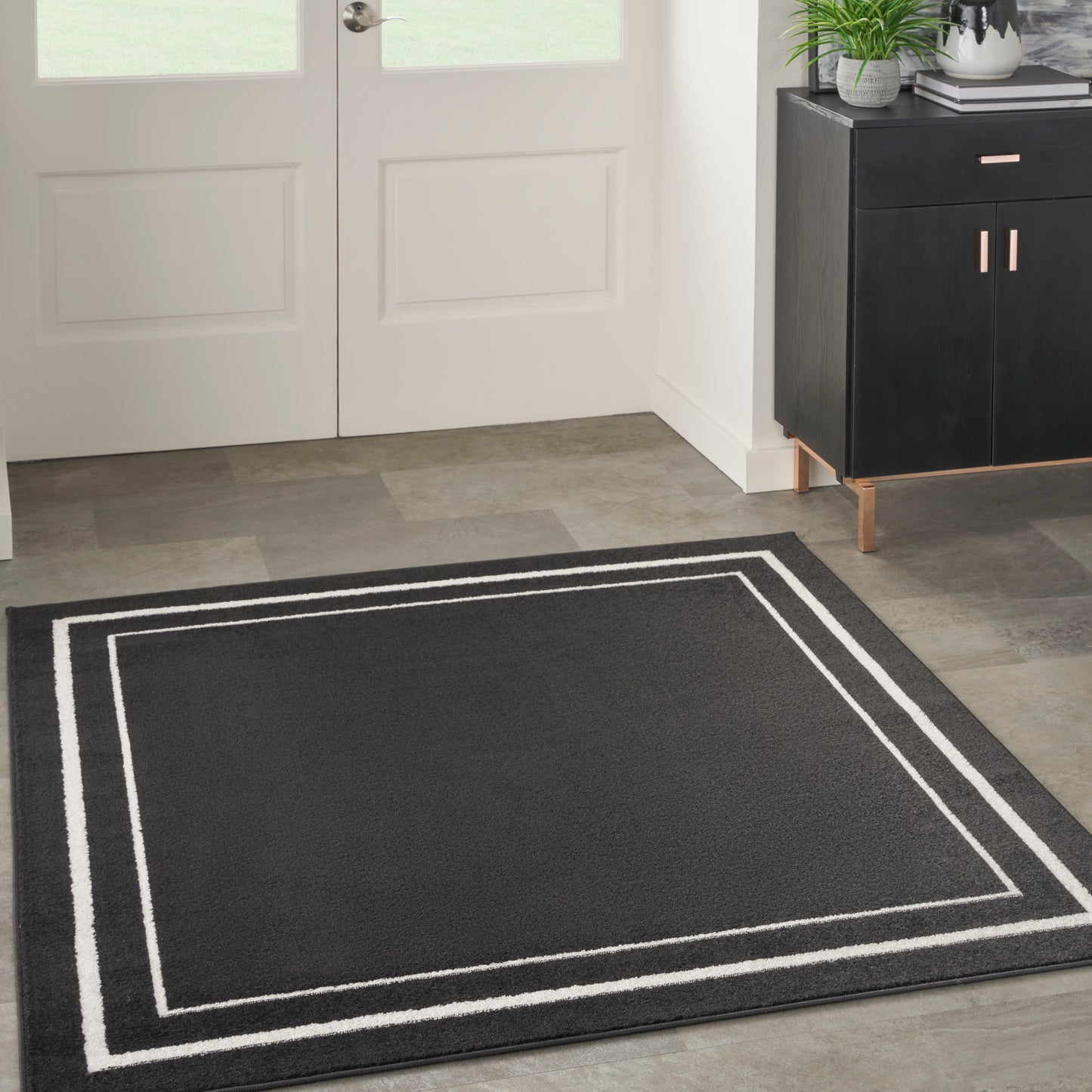 Nourison Nourison Essentials 5' x Square Black Ivory Contemporary Rug