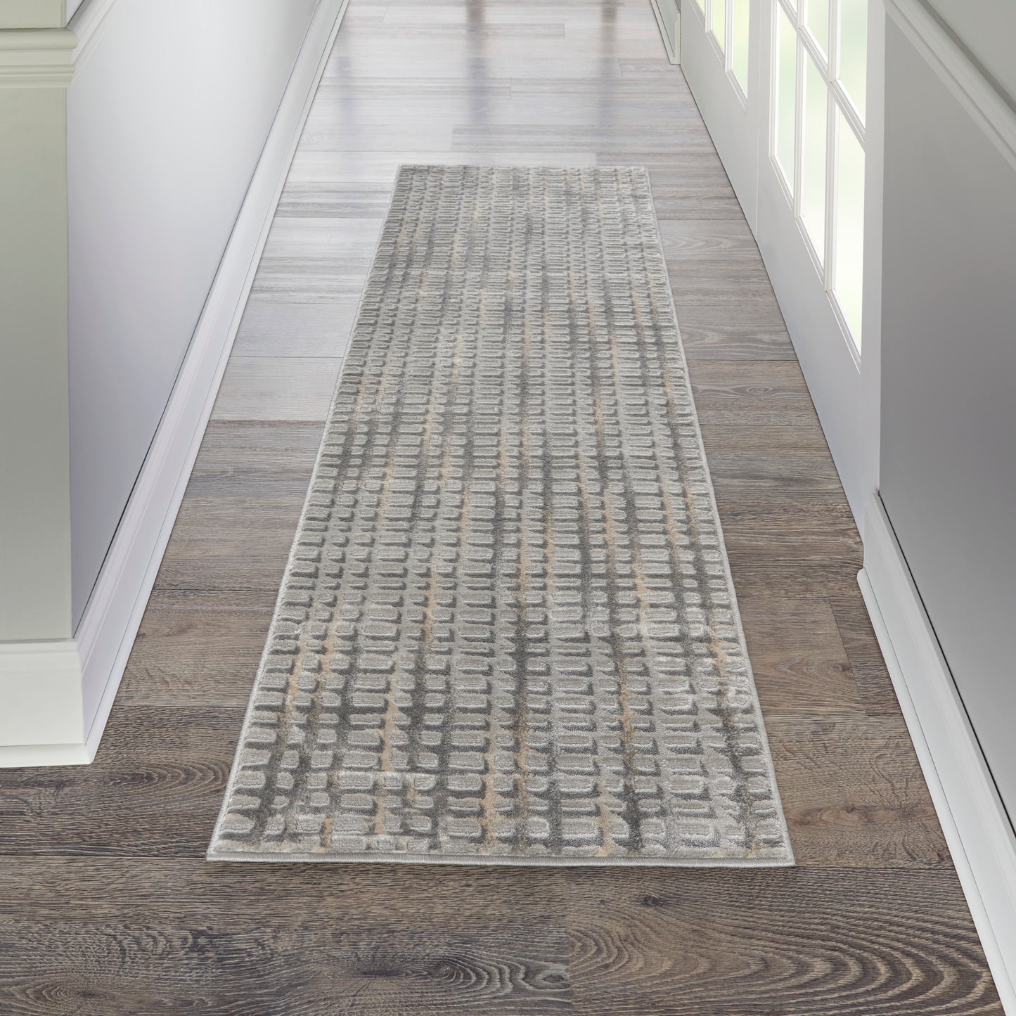 Nourison Solace 2'3" x 7'3" Grey Beige Contemporary Indoor Rug