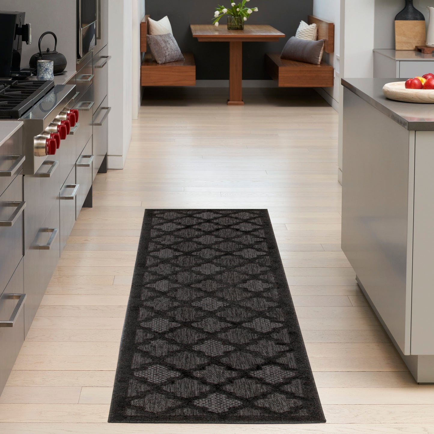 Nourison Easy Care 2'2" x 10' Charcoal Black Modern Rug