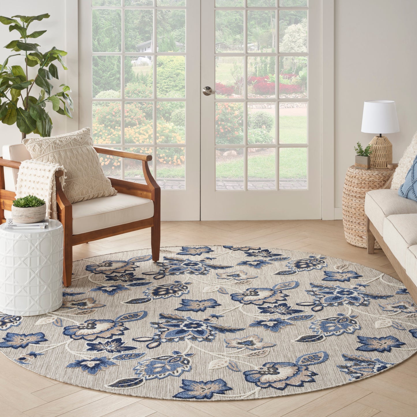 Nourison Aloha 7'10" x Round Blue Grey Contemporary Rug