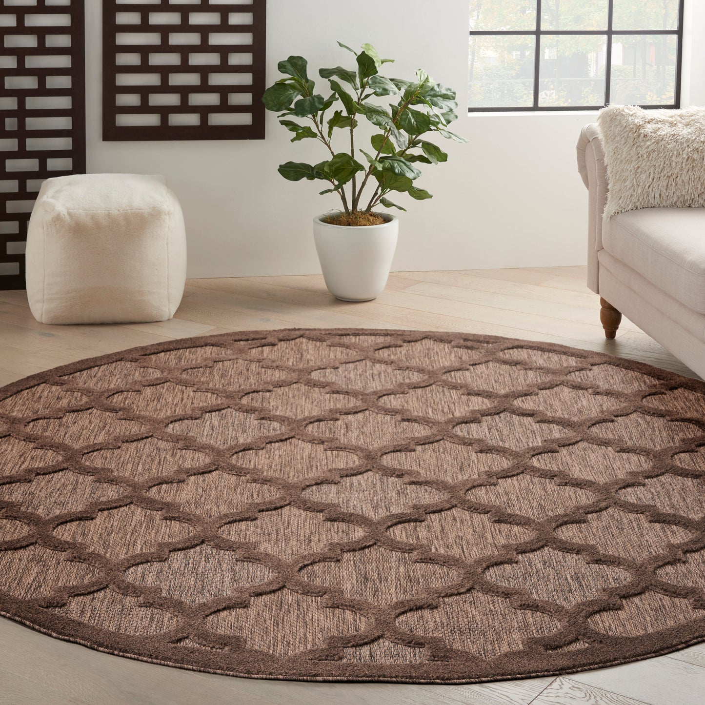 Nourison Easy Care 8' x Round Brown Modern Rug