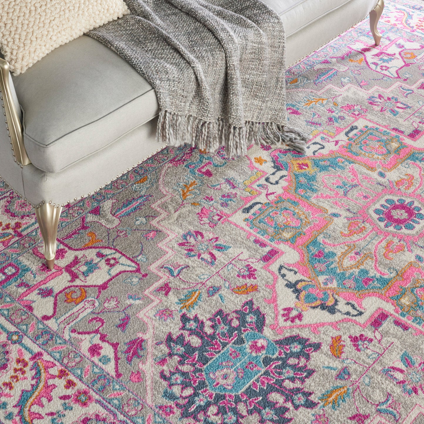 Nourison Passion 9' x 12' Light Grey/Pink Bohemian Indoor Rug