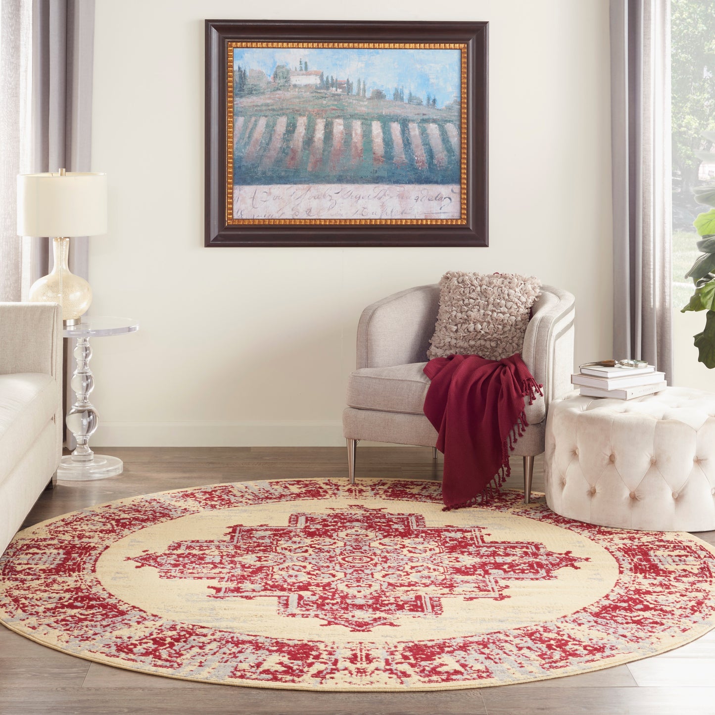 Nourison Grafix 8' x Round Cream Red Vintage Indoor Rug