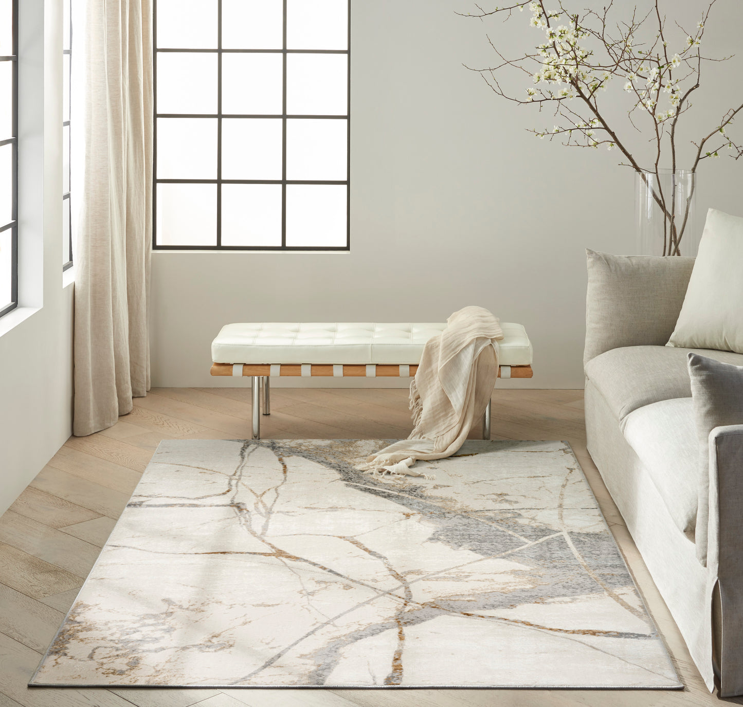 Calvin Klein CK073 Compass 7'10" x 9'10" Ivory Multicolor Modern Indoor Rug