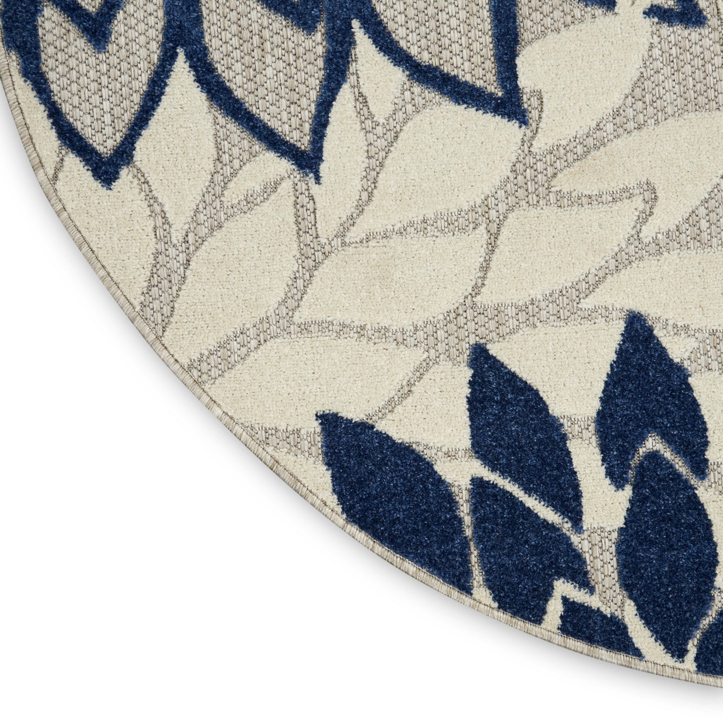 Nourison Aloha 4' x Round Ivory Navy Tropical Rug