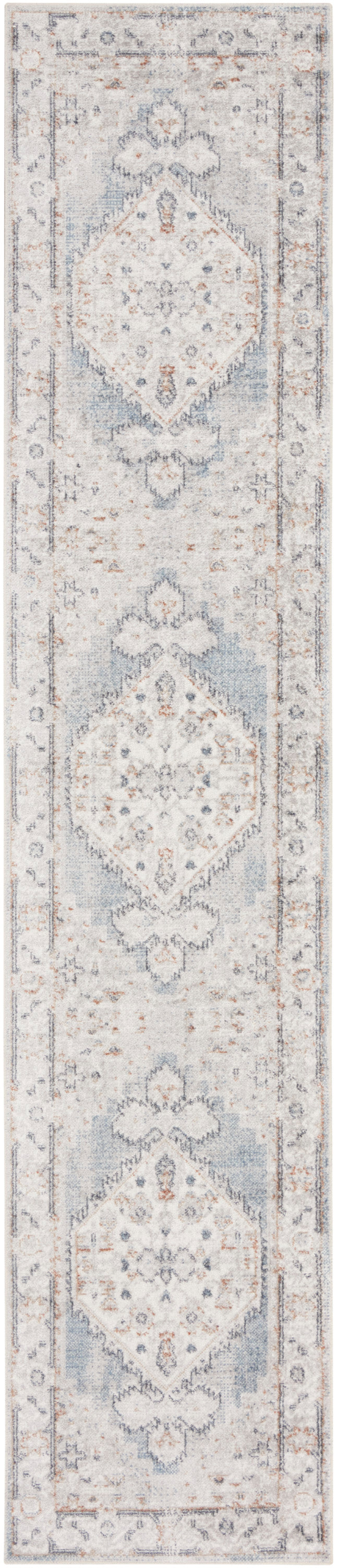 Nourison Astra Machine Washable 2'2" x 12' Light Blue Vintage Indoor Rug