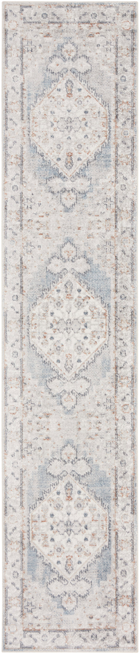 Nourison Astra Machine Washable 2'2" x 12' Light Blue Vintage Indoor Rug