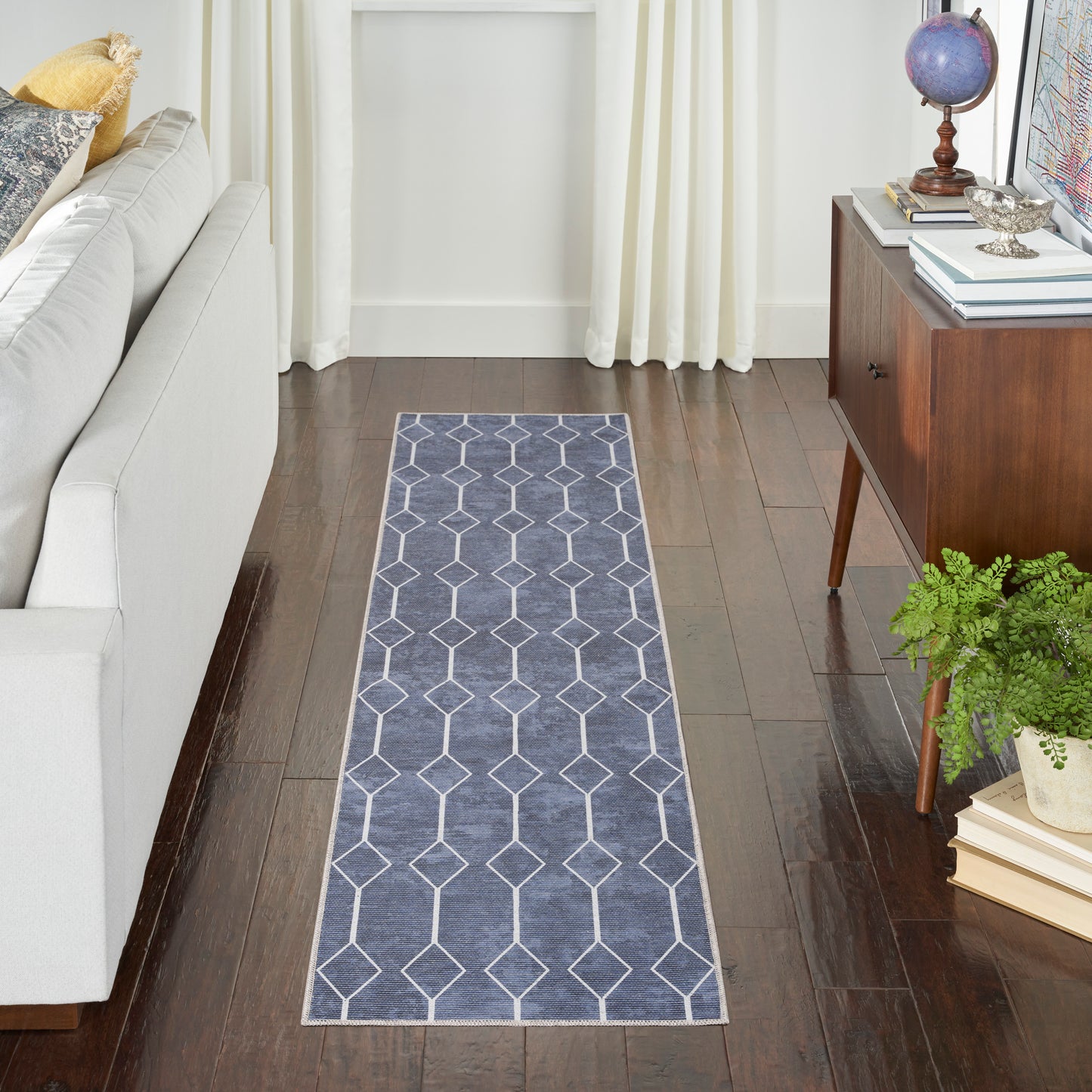 Nicole Curtis Machine Washable Series 1 2'2" x 10' Navy Modern Indoor Rug