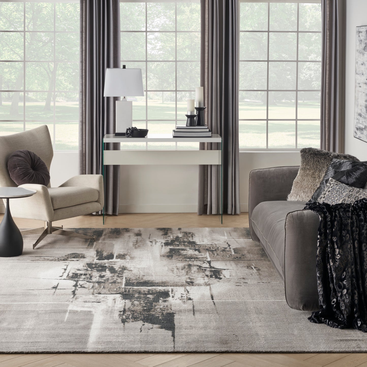 Nourison Twilight 9'9" x 13'9" Grey/Ivory/Black Modern Indoor Rug