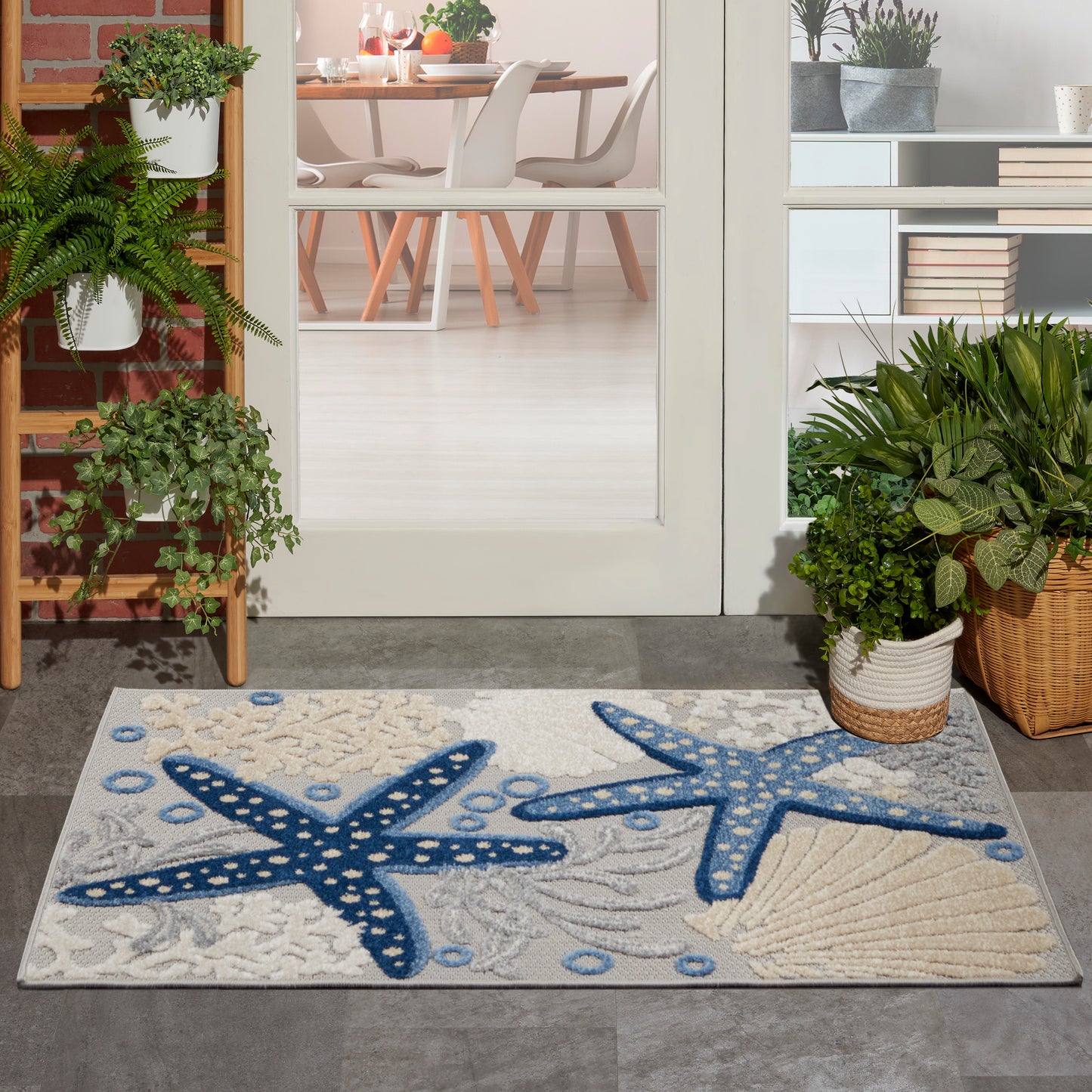 Nourison Aloha 2'8" x 4' Blue Grey Coastal, Nautical & Beach Rug