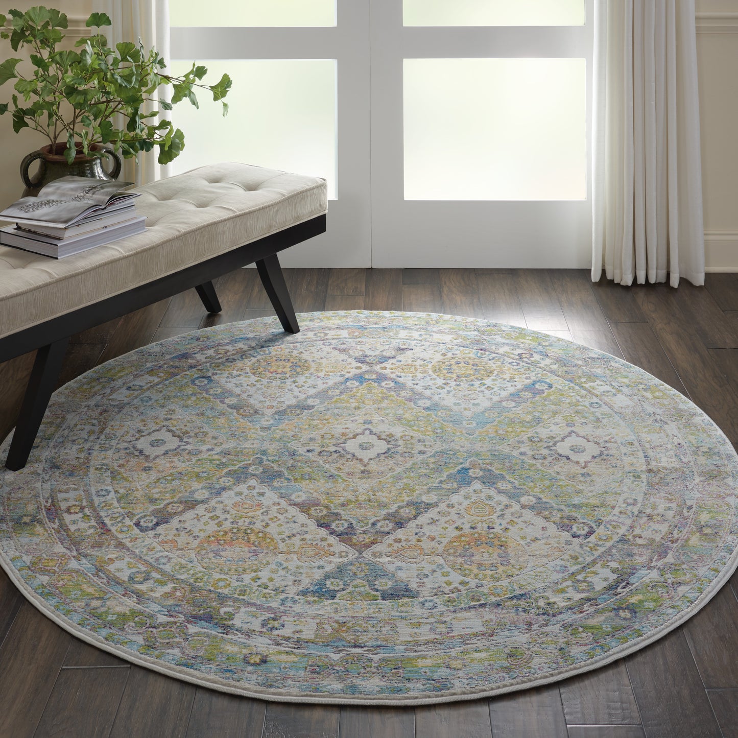 Nourison Ankara Global 6' x Round Blue Green Vintage Indoor Rug