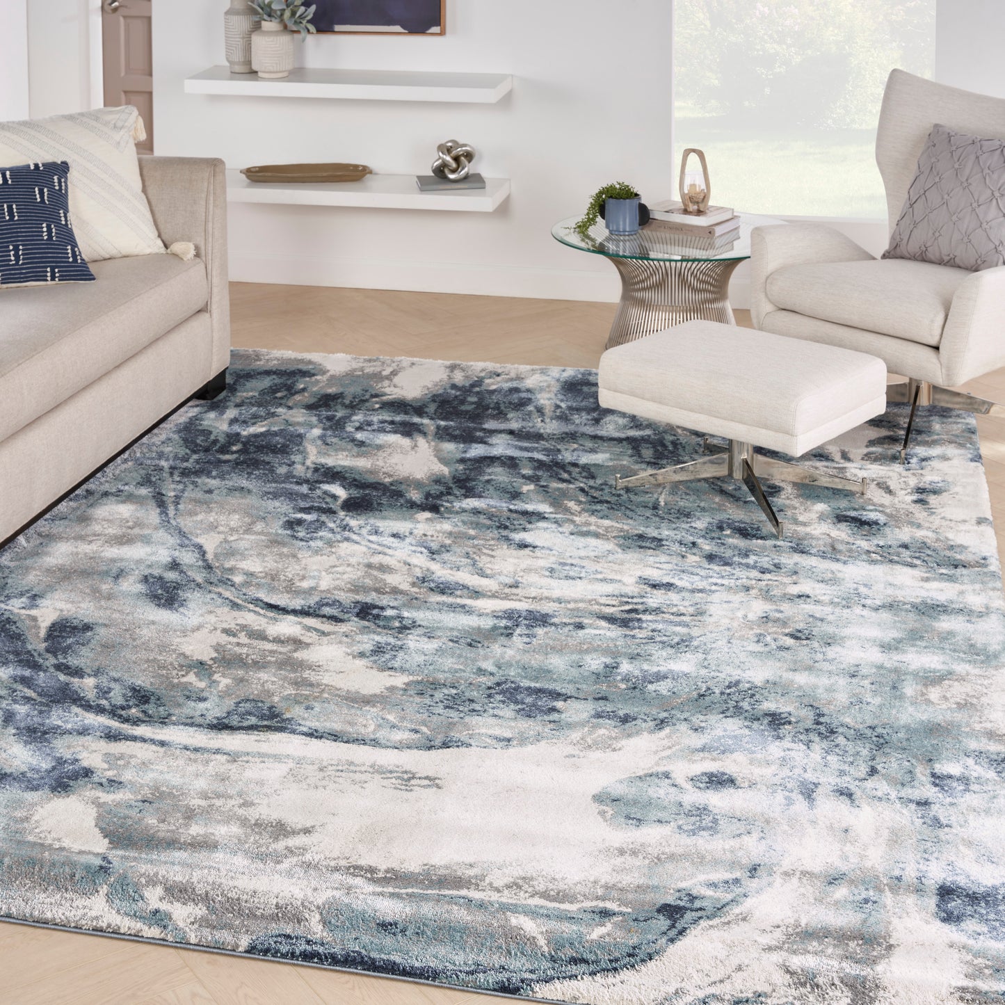 Nourison American Manor 9' x 12' Blue Ivory Modern Indoor Rug