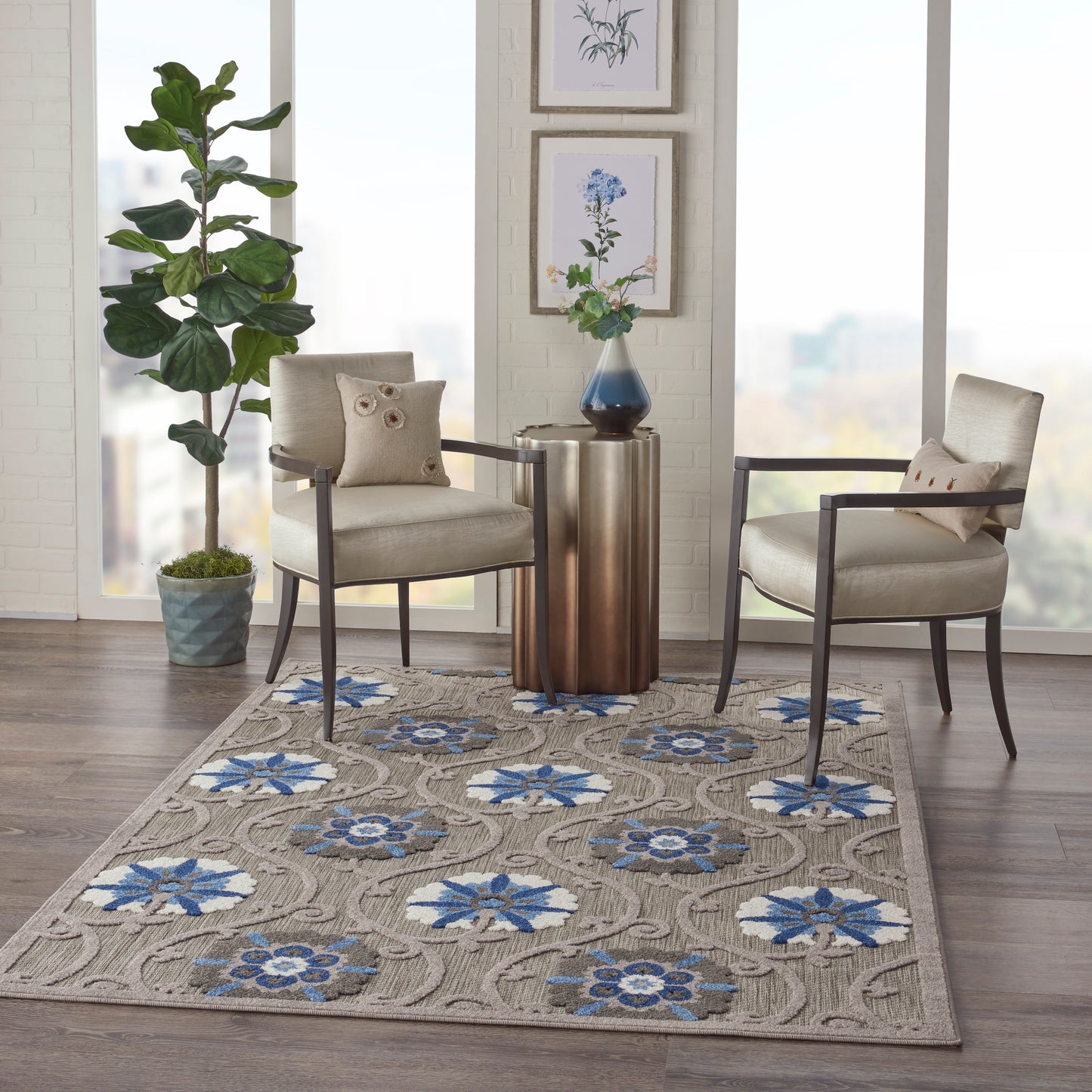 Nourison Aloha 3'6" x 5'6" Grey Blue Contemporary Rug