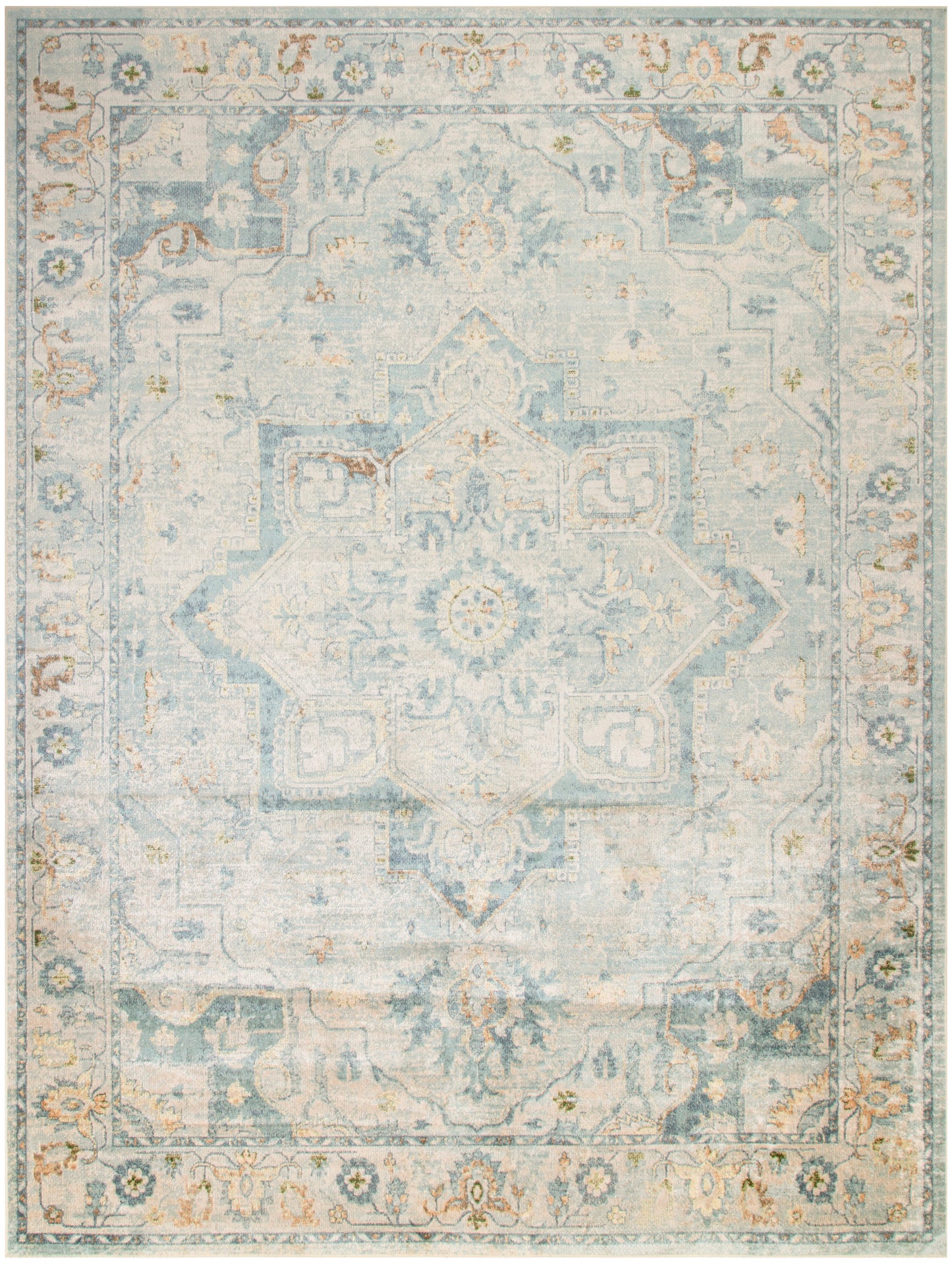 Nourison Astra Machine Washable 6'7" x 9' Light Blue Vintage Indoor Rug