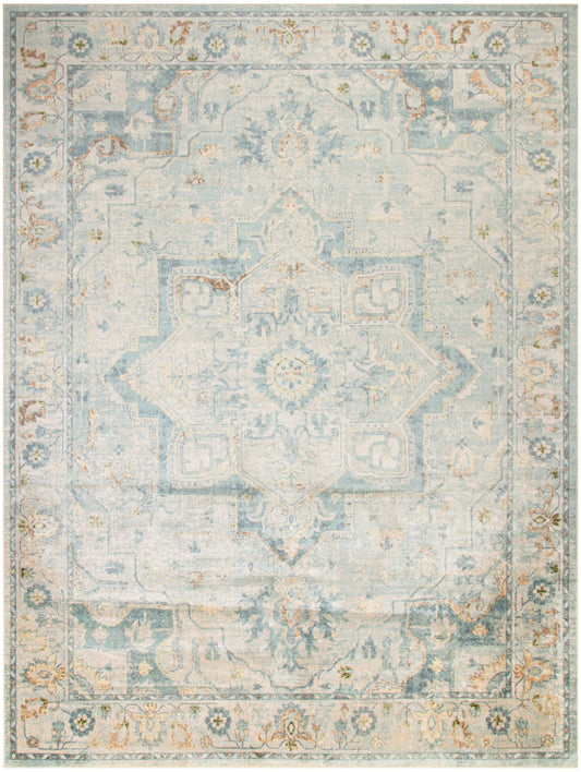 Nourison Astra Machine Washable 6'7" x 9' Light Blue Vintage Indoor Rug