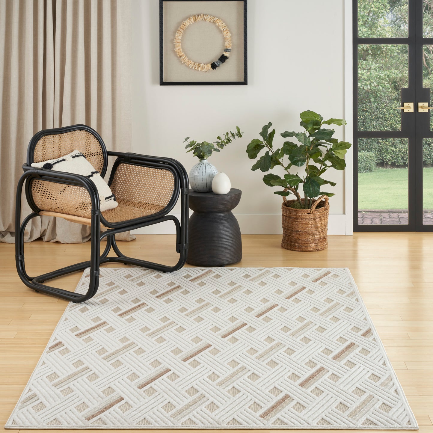 Nourison Care Free 6'7" x 9'2" Ivory Beige Modern Indoor Rug