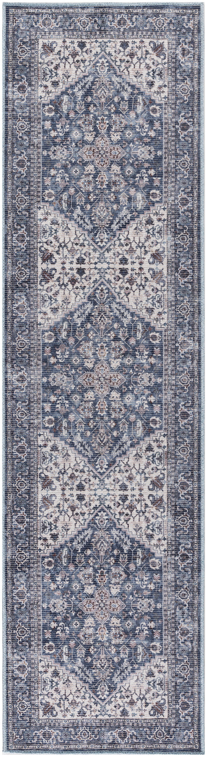 Nicole Curtis Machine Washable Series 1 2'2" x 8' Navy Ivory Vintage Indoor Rug