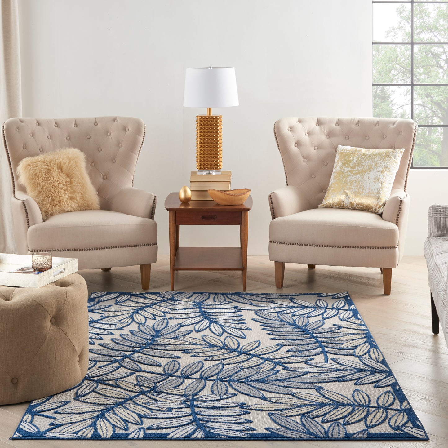 Nourison Aloha 6' x 9' Ivory/Navy Tropical Rug