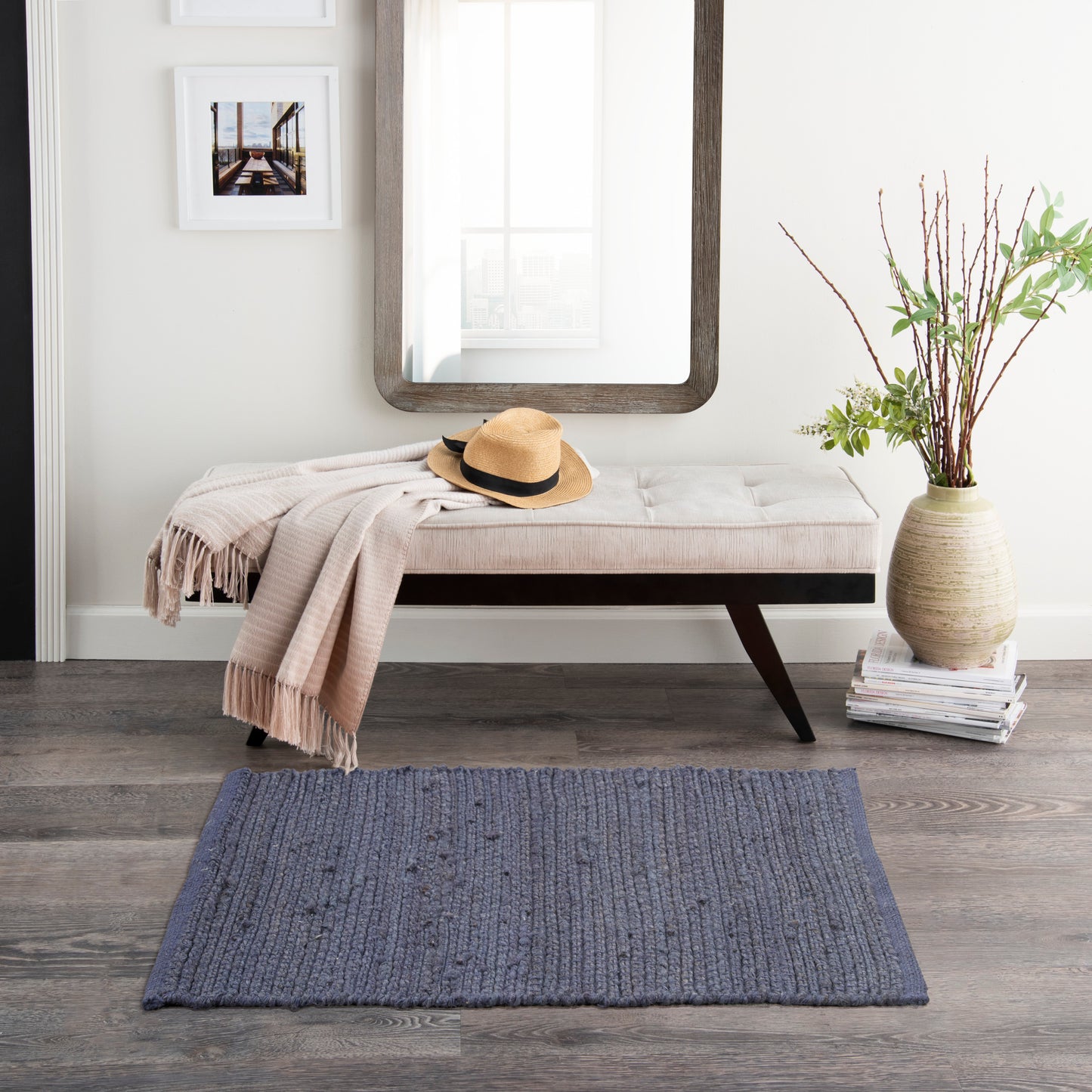 Nourison Natural Jute 2' x 3' Navy Farmhouse Indoor Rug