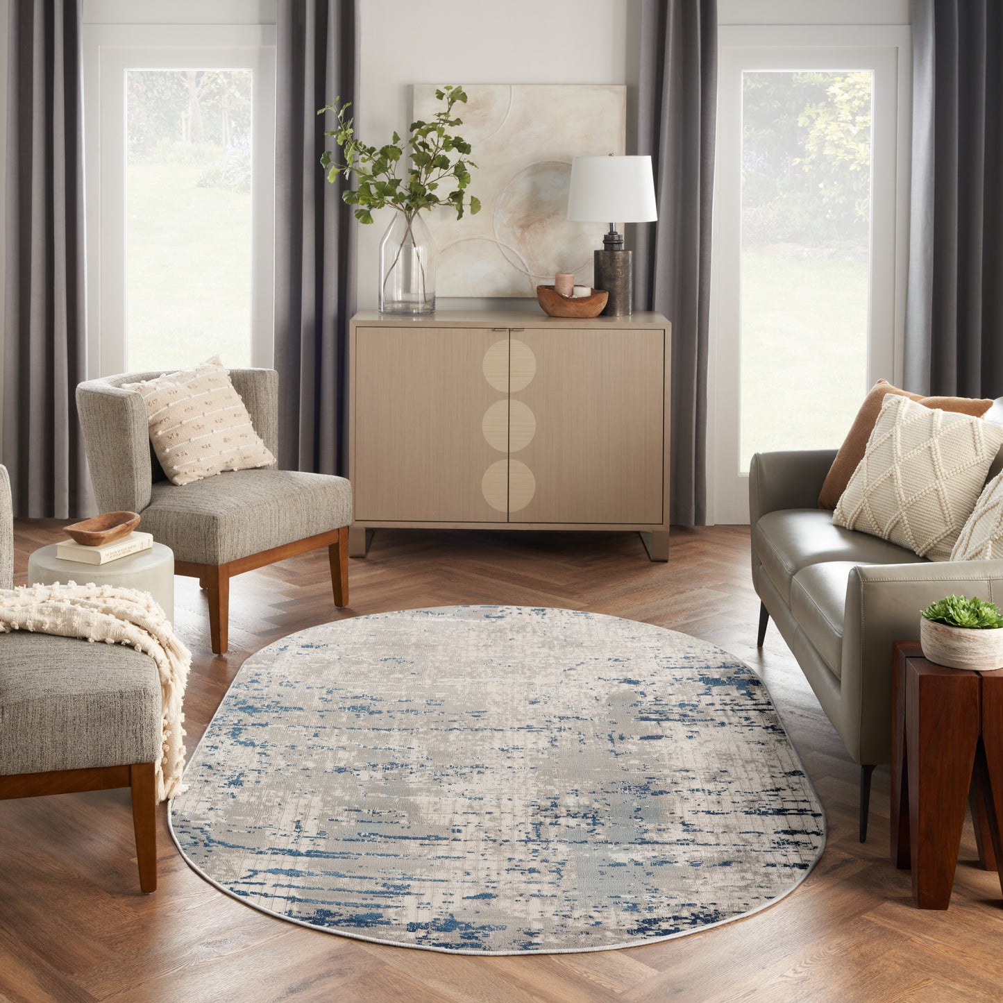 Nourison Quarry 6' x 9' Oval Ivory Grey Blue Modern Indoor Rug