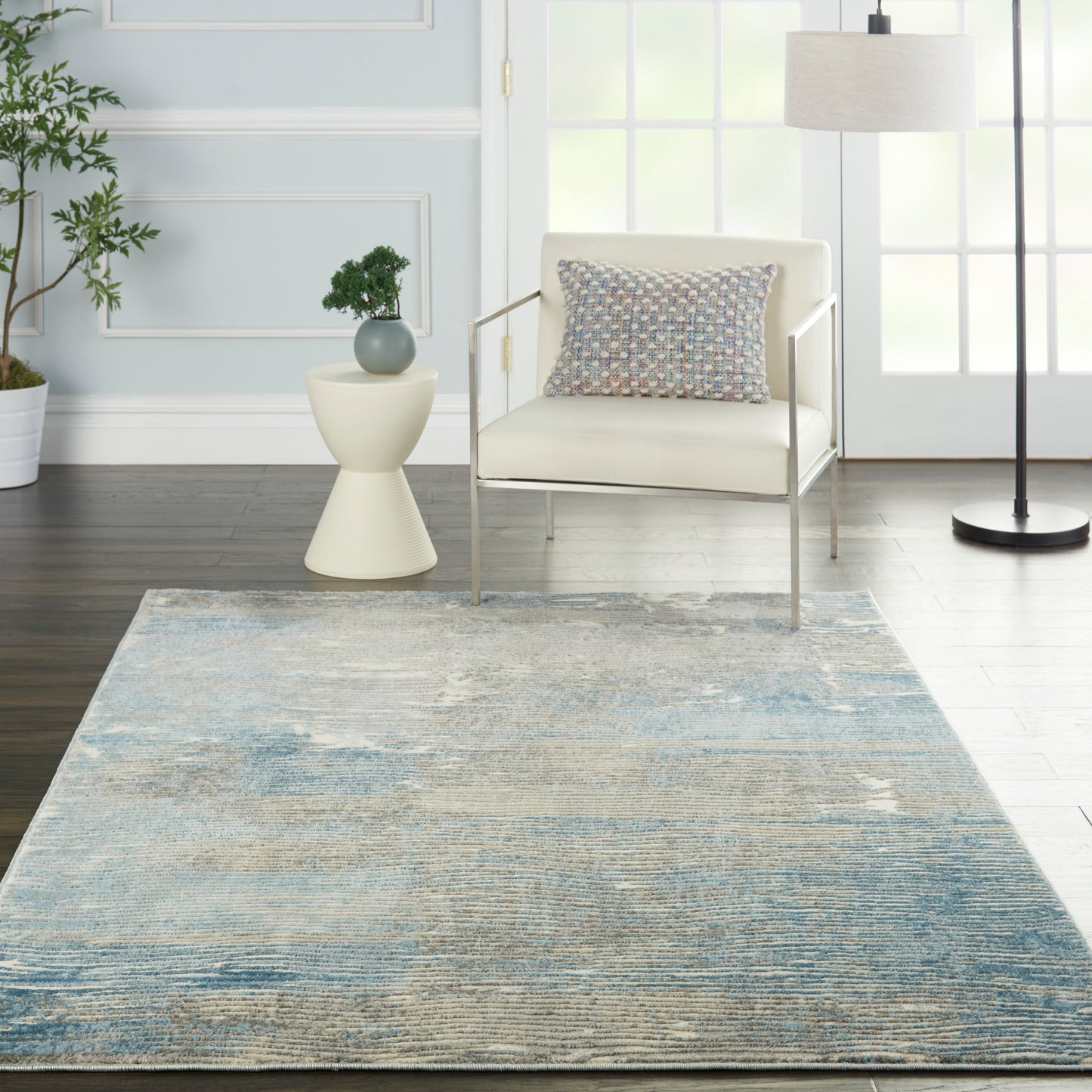 Nourison Solace 5'3" x 7'3" Ivory/Grey/Blue Modern Indoor Rug