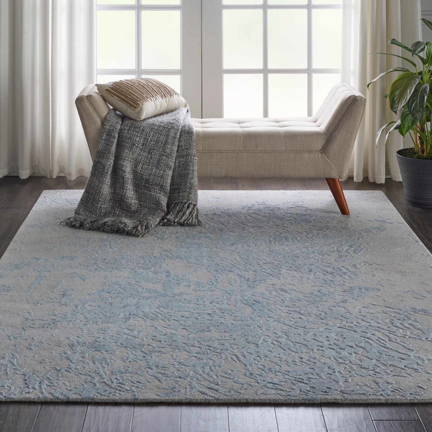 Nourison Silk Shadows 5'6" x 7'5" Grey Blue Modern Indoor Rug