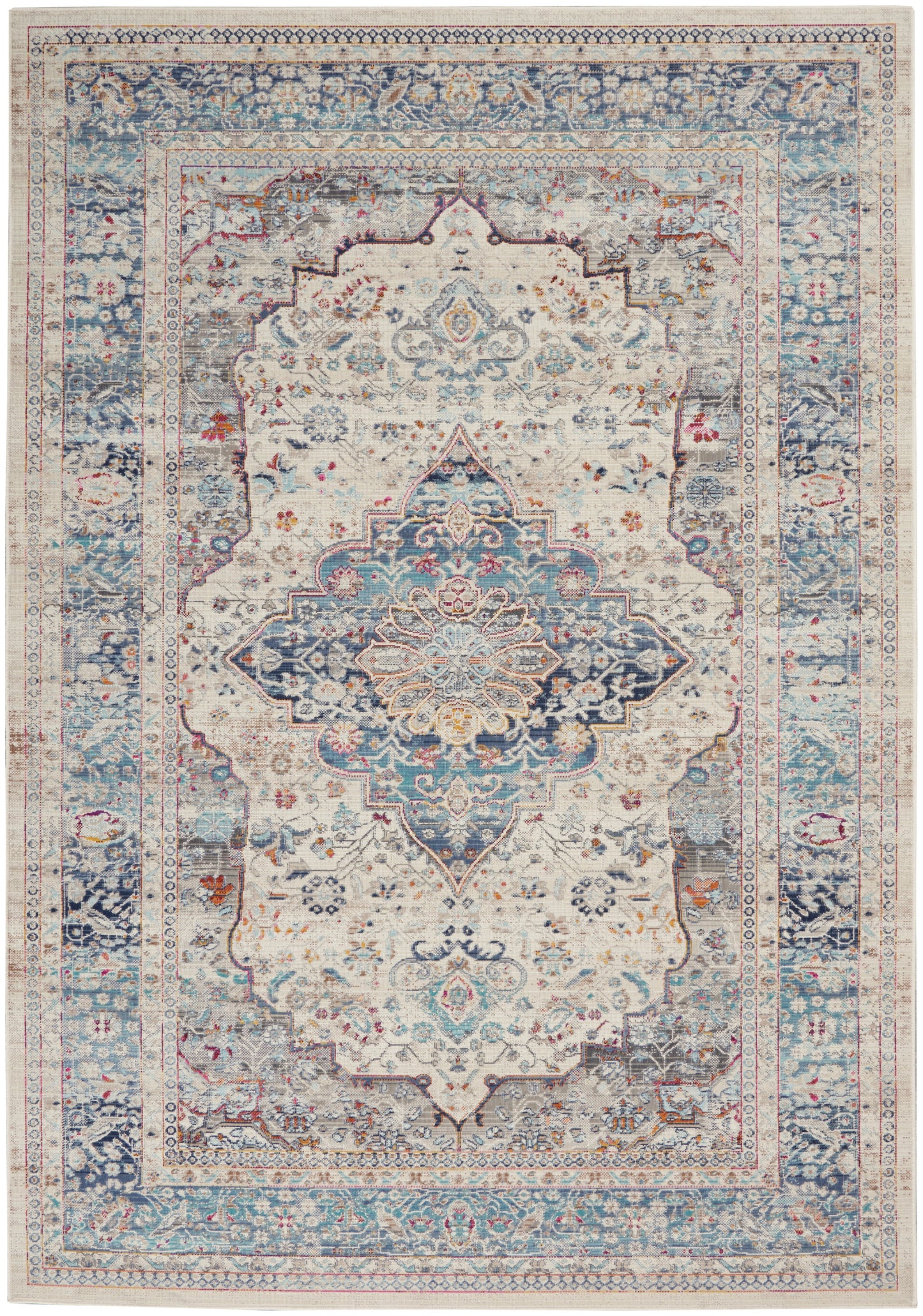 Nourison Vintage Kashan 4' x 6' Ivory Blue Vintage Indoor Rug