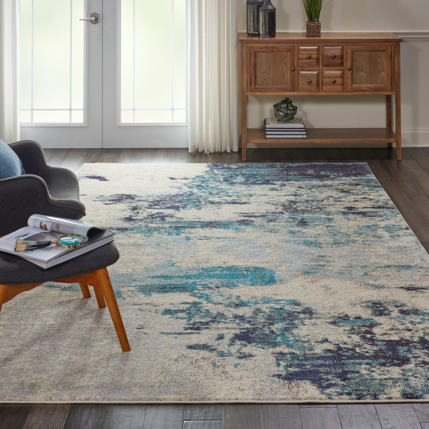 Nourison Celestial 7' x 10' Ivory/Teal Blue Modern Indoor Rug