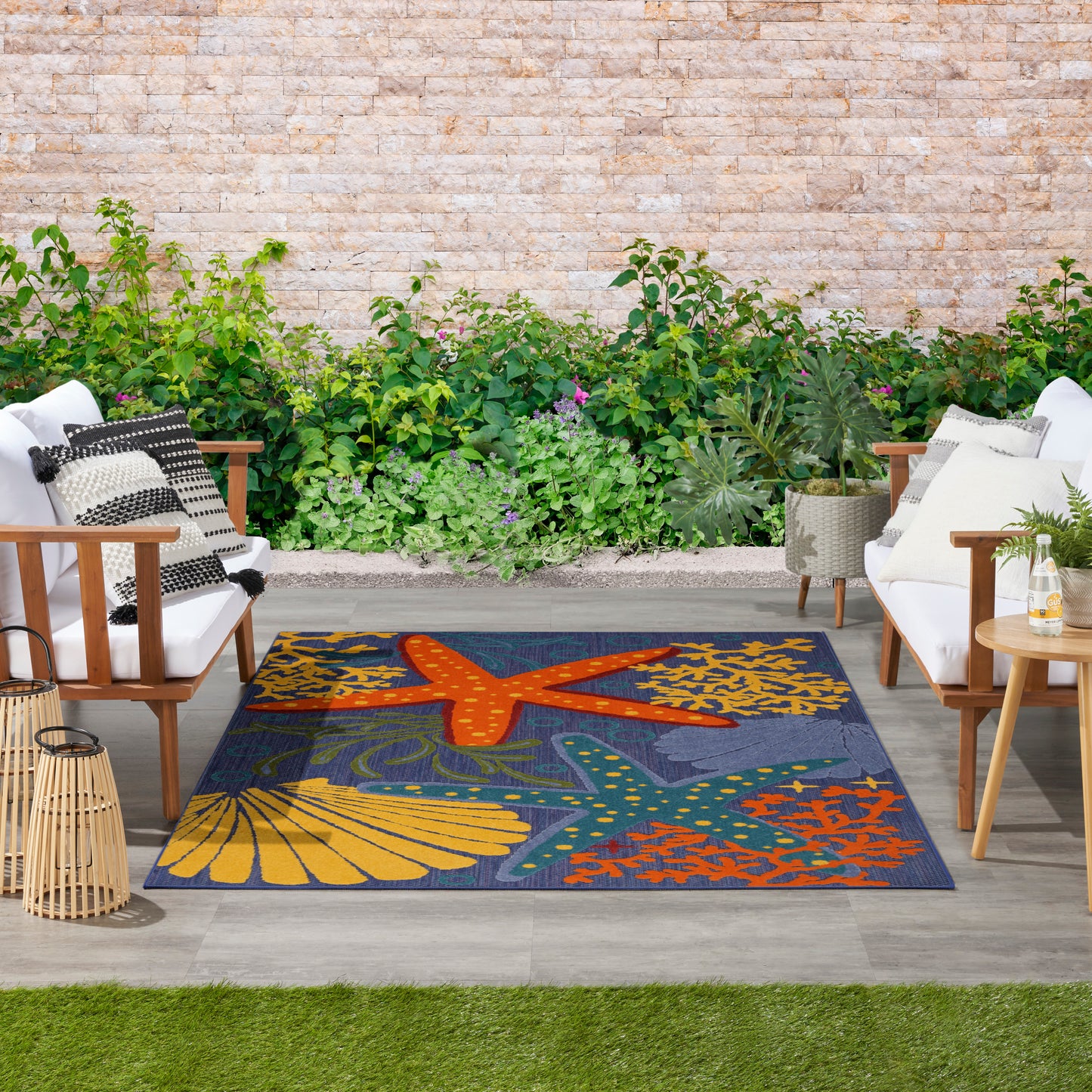 Nourison Aloha 3'6" x 5'6" Navy Multicolor Outdoor Rug