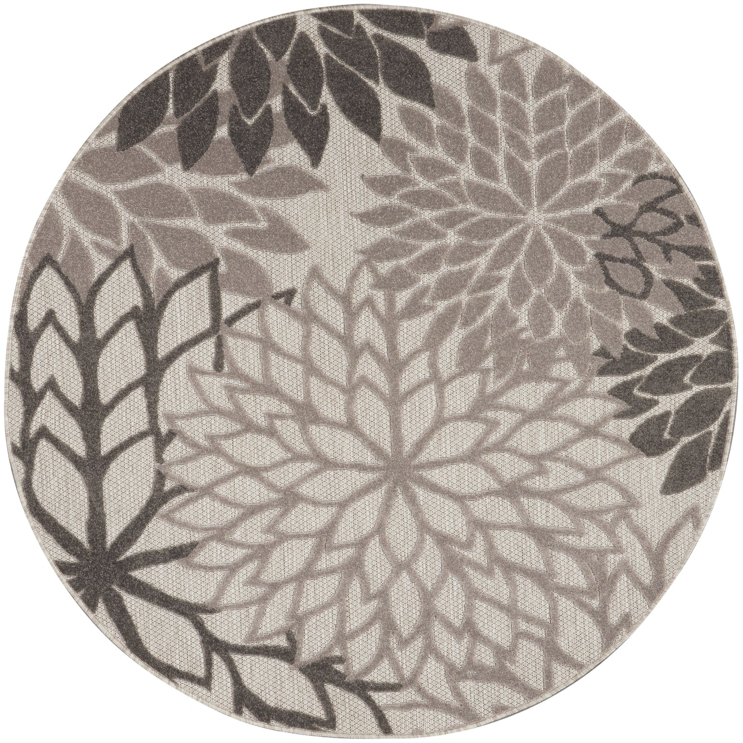 Nourison Aloha 4' x Round Silver Grey Tropical Rug