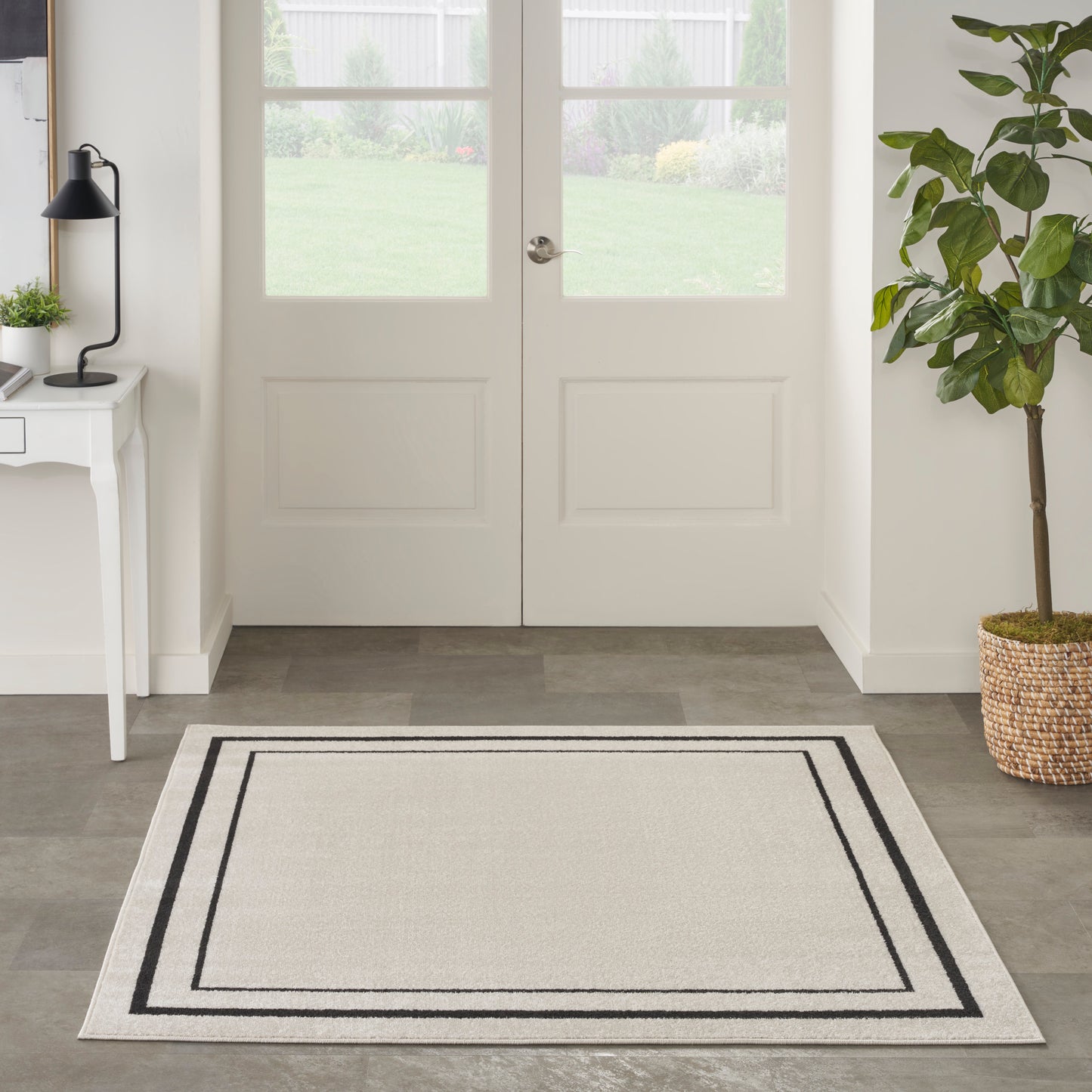 Nourison Nourison Essentials 5' x Square Ivory/Black Contemporary Rug