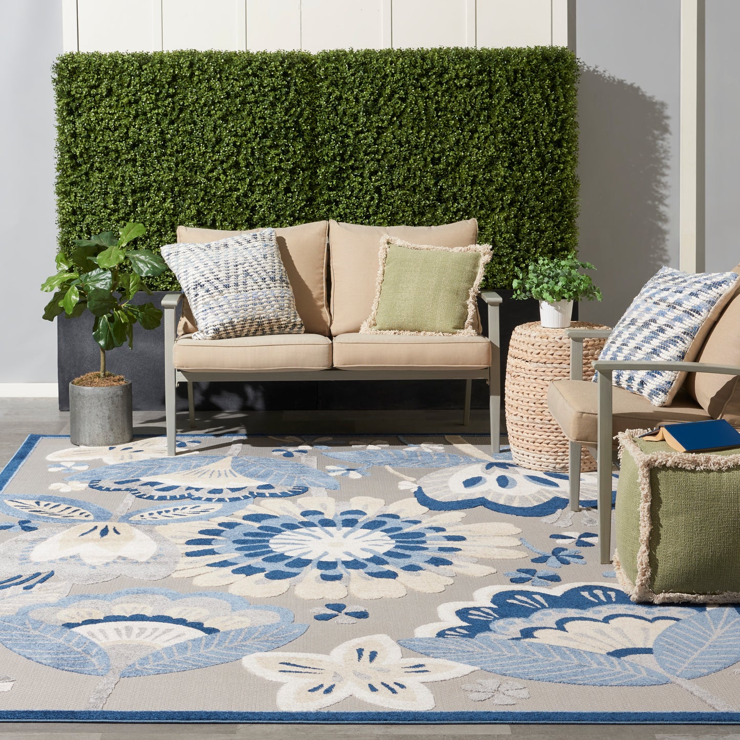 Nourison Aloha 9'6" x 13' Blue Grey Contemporary Rug