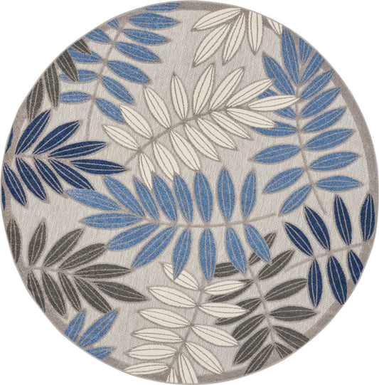 Nourison Aloha 7'10" x Round Grey/Blue Tropical Rug