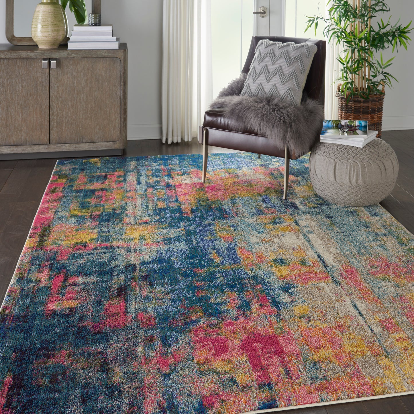 Nourison Celestial 6'7" x 9'7" Blue Yellow Modern & Contemporary Indoor Rug