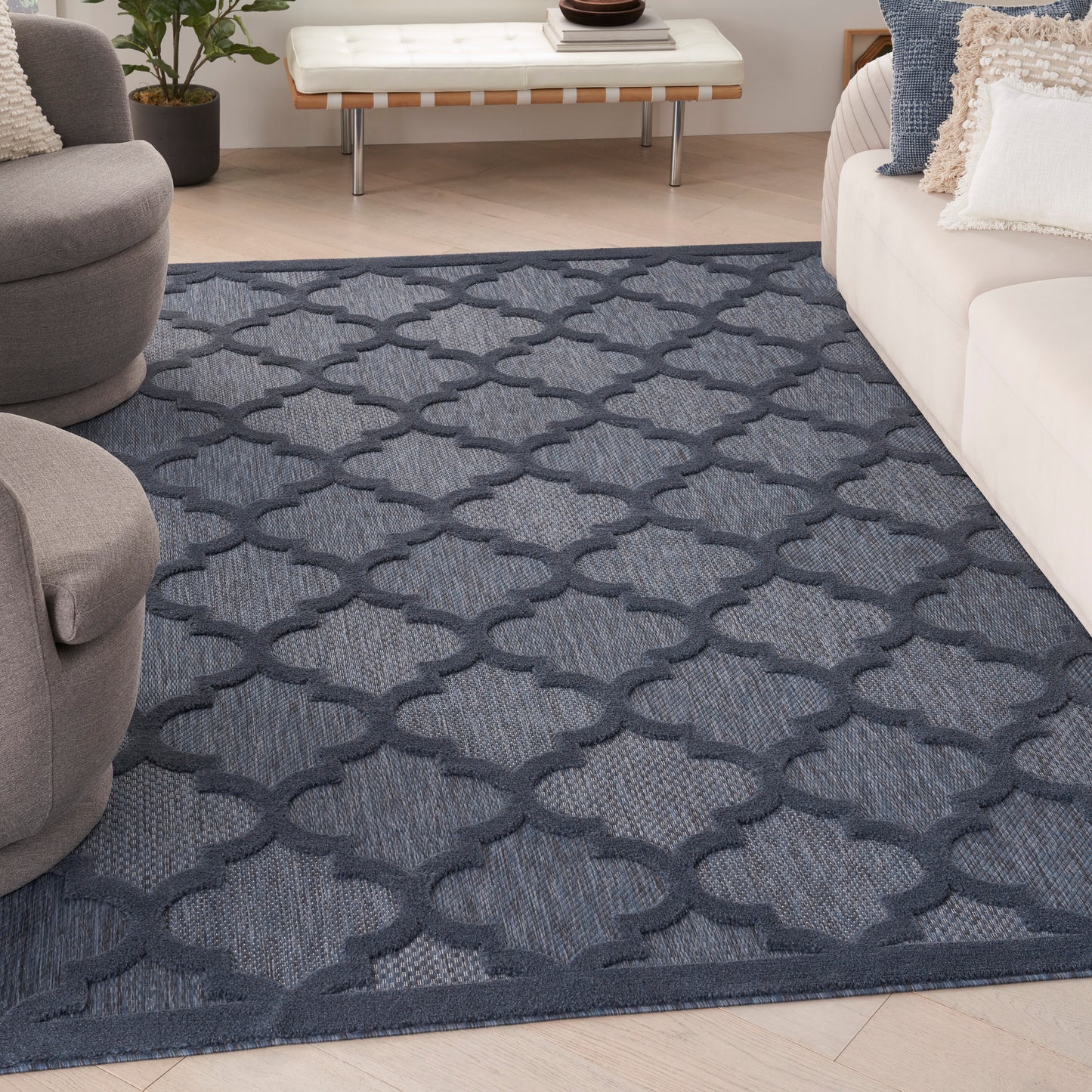 Nourison Easy Care 7' x 10' Navy Blue Modern Rug