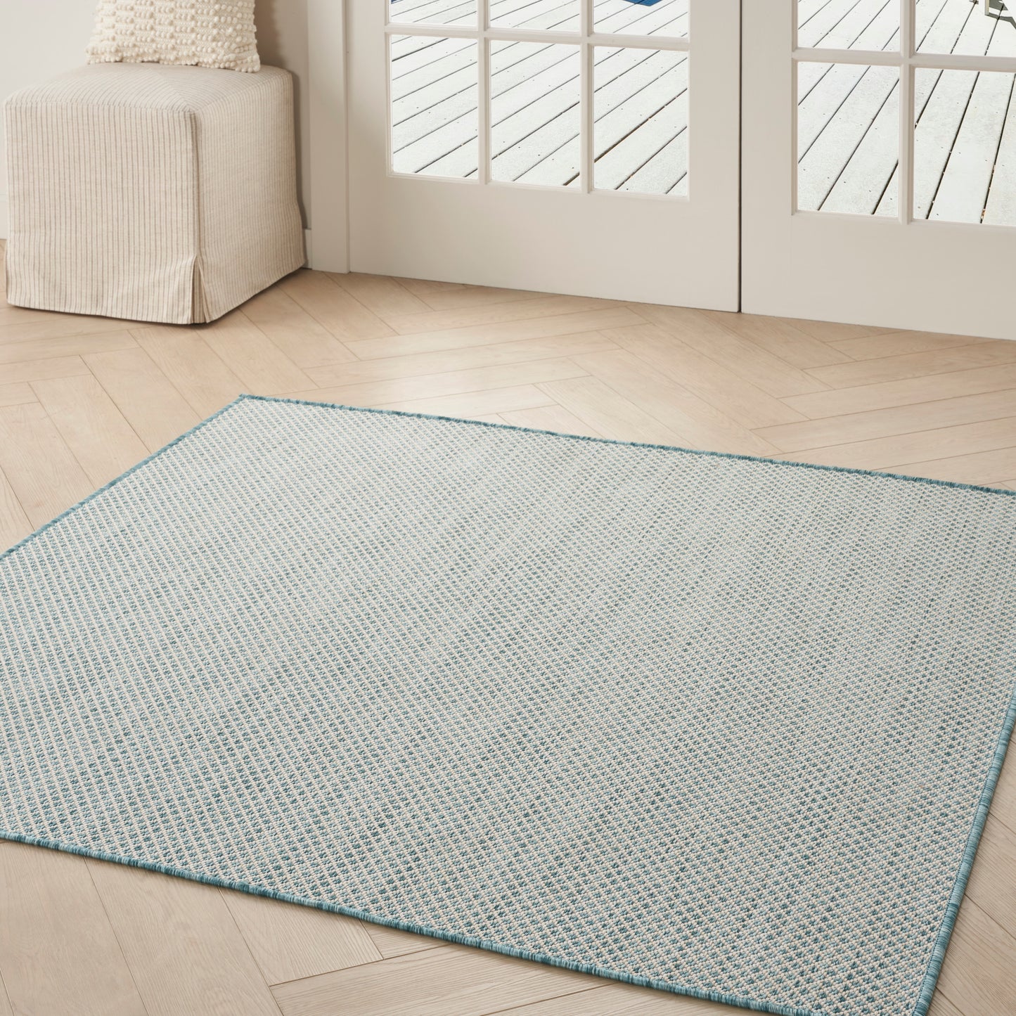 Nourison Courtyard 5' x Square Ivory Aqua Modern Rug