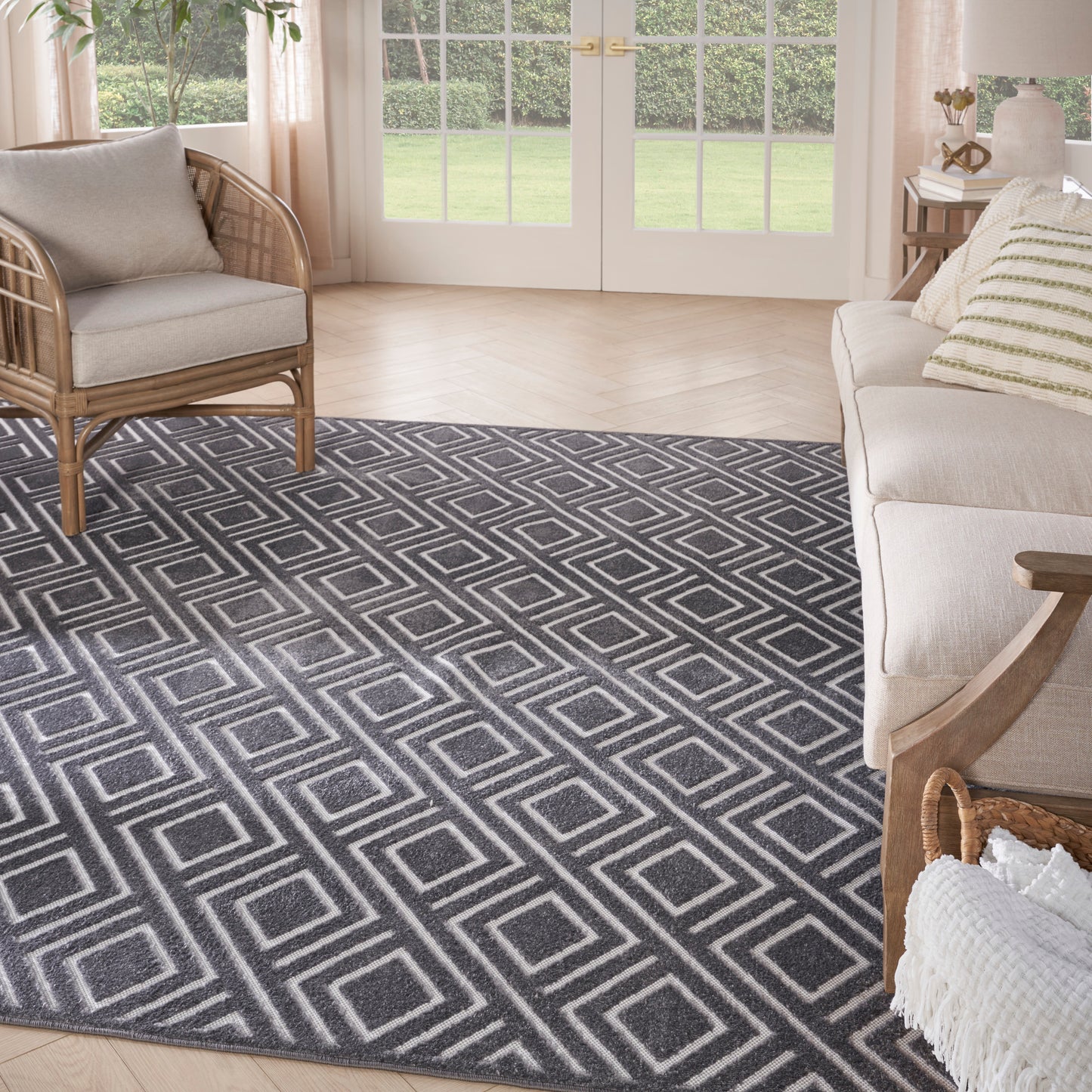 Nourison Care Free 7'10" x 9'10" Grey Modern Indoor Rug