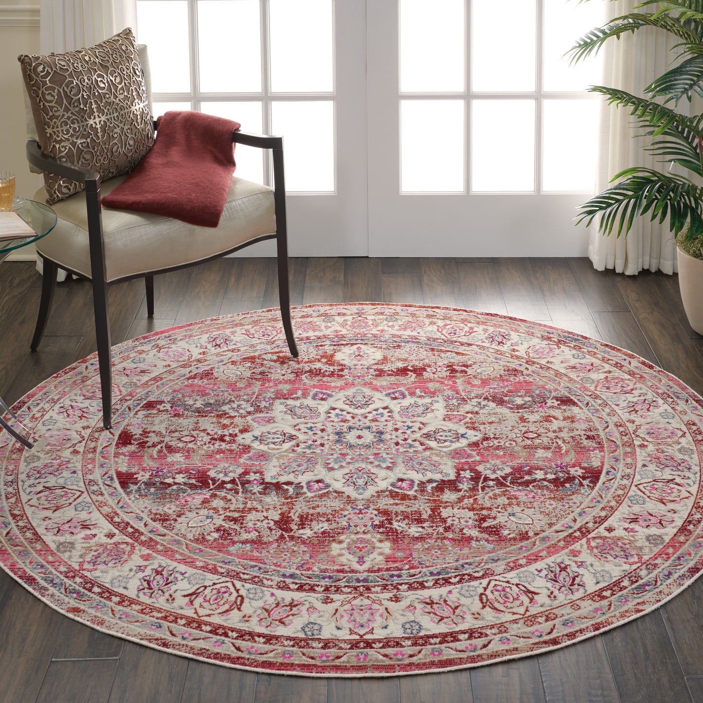 Nourison Vintage Kashan 4' x Round Red Vintage Indoor Rug