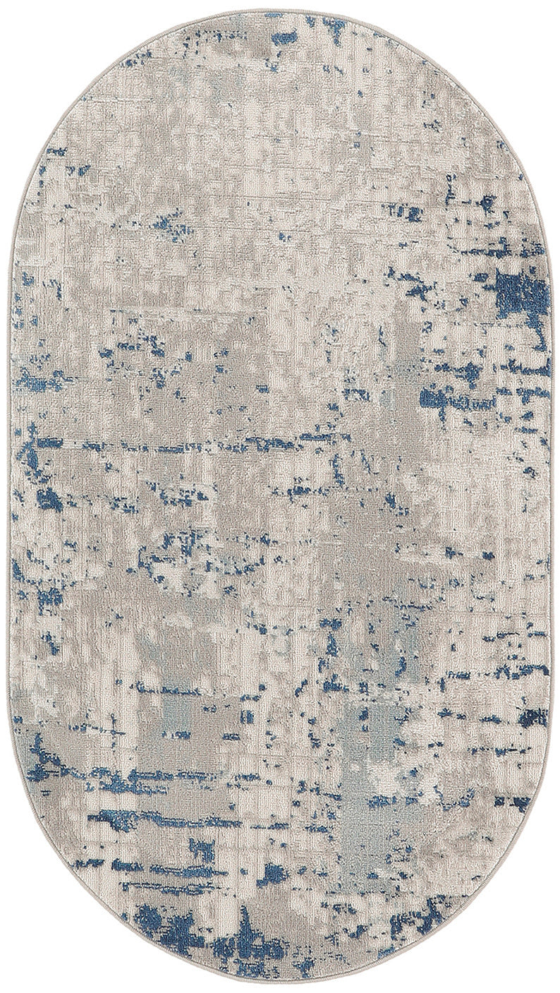 Nourison Quarry 3' x 5' Oval Ivory Grey Blue Modern Indoor Rug