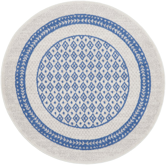 Nourison Whimsicle 5' x Round Ivory Blue Farmhouse Indoor Rug